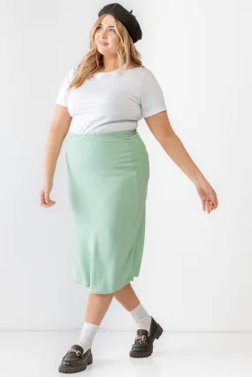 Junior Plus Sage Textured Elastic High Waist Midi Skirt /2-1-1