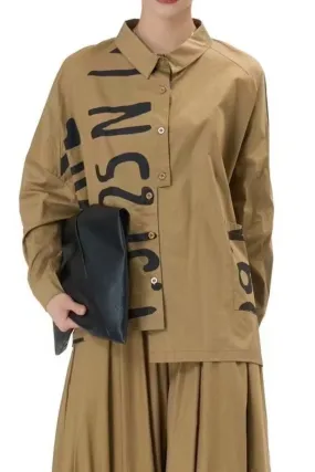 Khaki Black Alphabetical Oversized Shirt