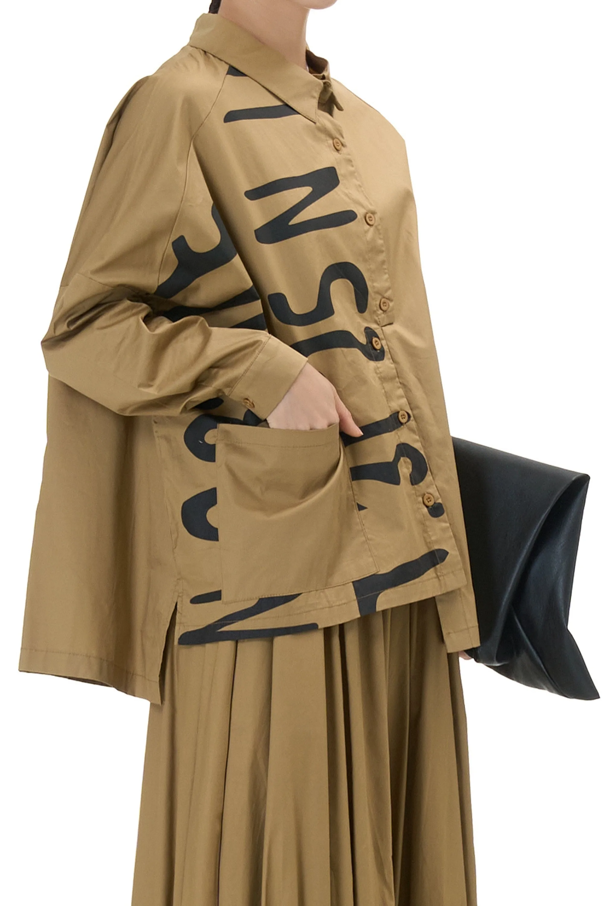 Khaki Black Alphabetical Oversized Shirt