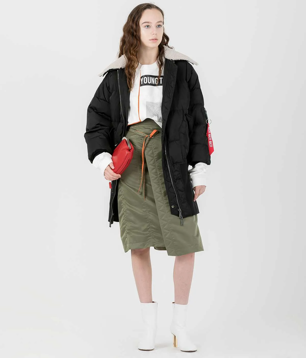 Khaki Green Nylon Wrap Skirt