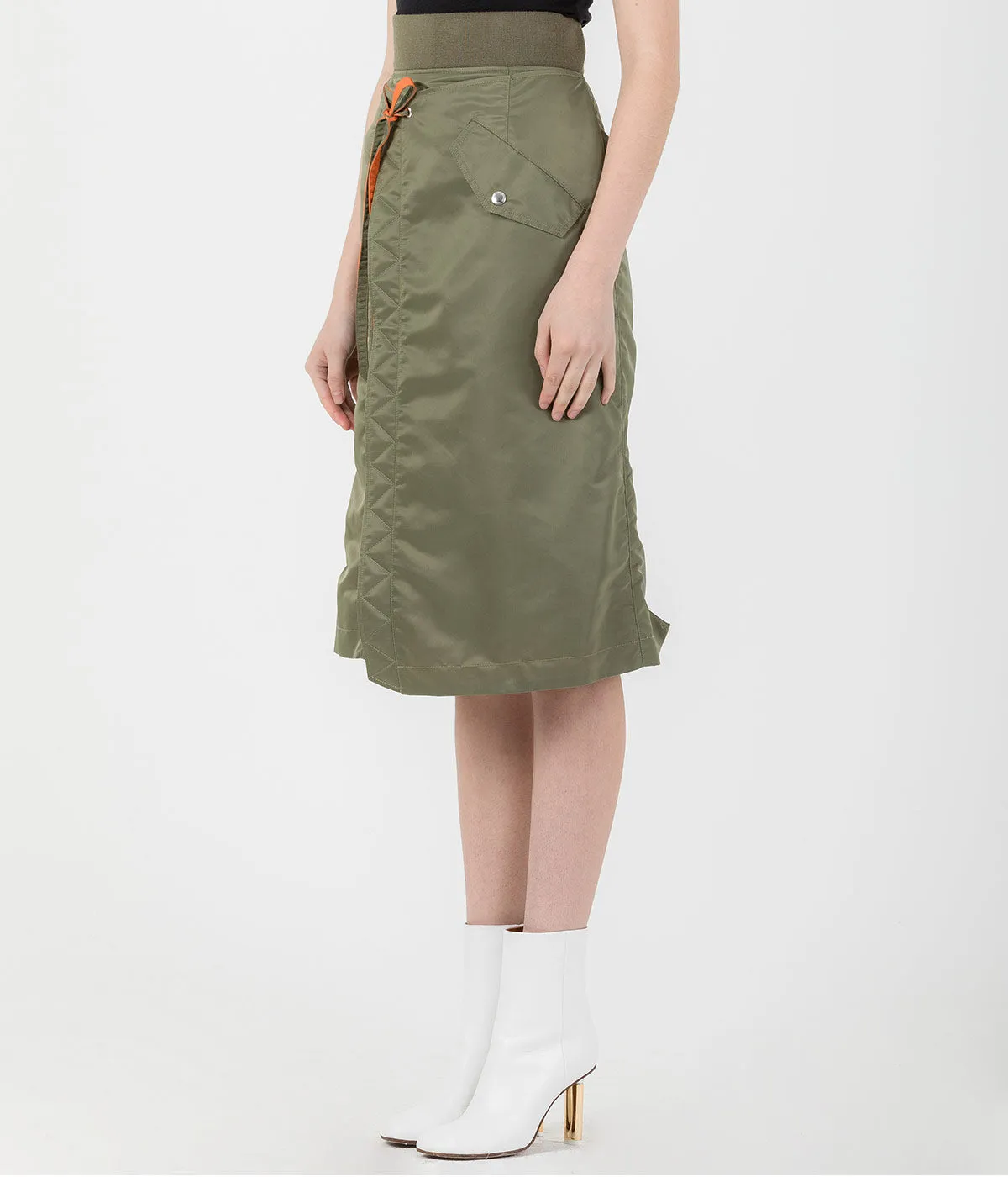 Khaki Green Nylon Wrap Skirt