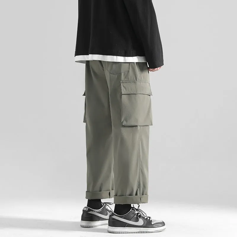 Large Size Men Cargo Pants Hip Hop Solid Multi Pocket Casual Drawstring Trousers Fashion Brand Male Bottoms 5XL