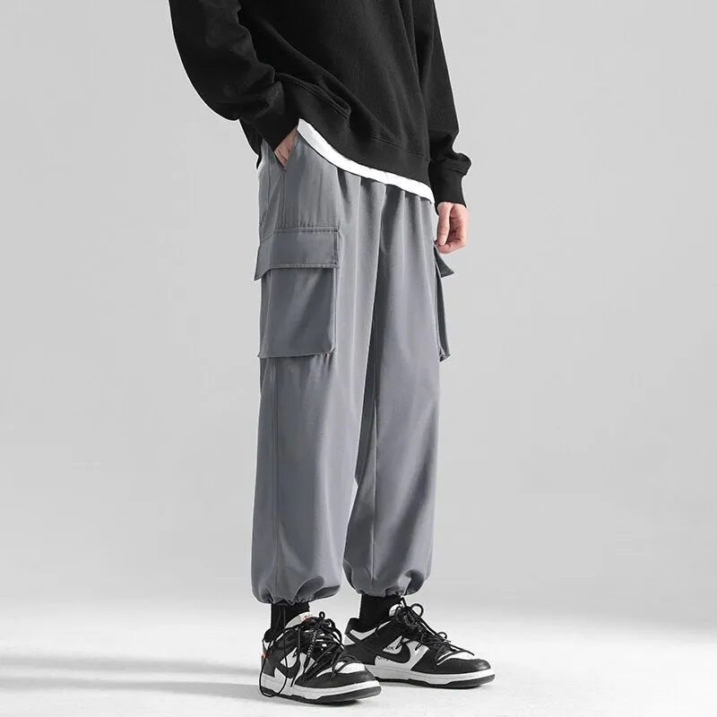 Large Size Men Cargo Pants Hip Hop Solid Multi Pocket Casual Drawstring Trousers Fashion Brand Male Bottoms 5XL