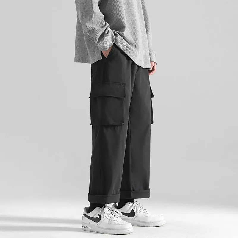 Large Size Men Cargo Pants Hip Hop Solid Multi Pocket Casual Drawstring Trousers Fashion Brand Male Bottoms 5XL