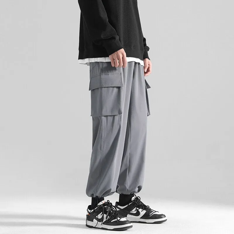 Large Size Men Cargo Pants Hip Hop Solid Multi Pocket Casual Drawstring Trousers Fashion Brand Male Bottoms 5XL
