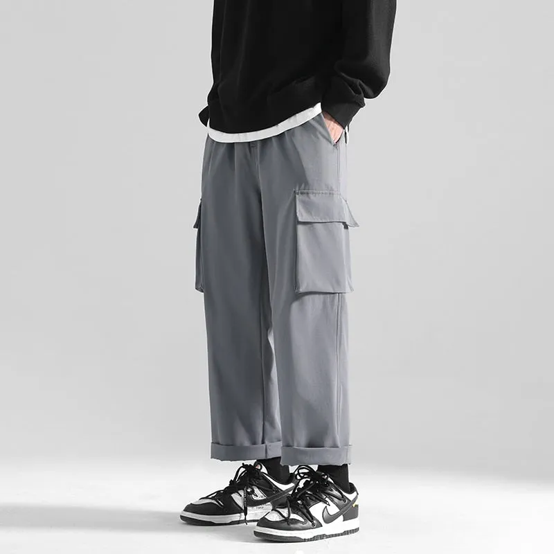 Large Size Men Cargo Pants Hip Hop Solid Multi Pocket Casual Drawstring Trousers Fashion Brand Male Bottoms 5XL
