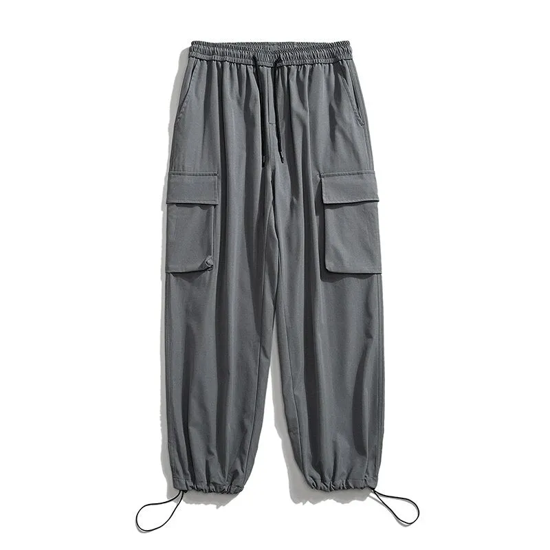 Large Size Men Cargo Pants Hip Hop Solid Multi Pocket Casual Drawstring Trousers Fashion Brand Male Bottoms 5XL