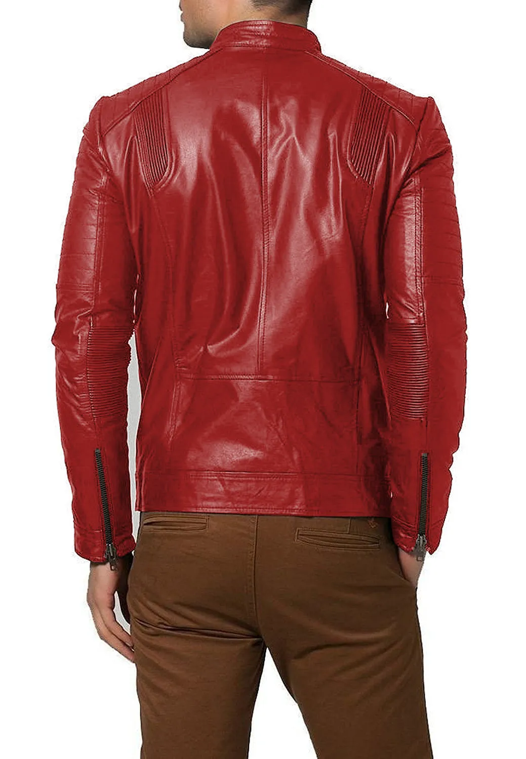 Leather Jackets Hub Mens Genuine Lambskin Leather Jacket (Black, Racer Jacket) - 1501193