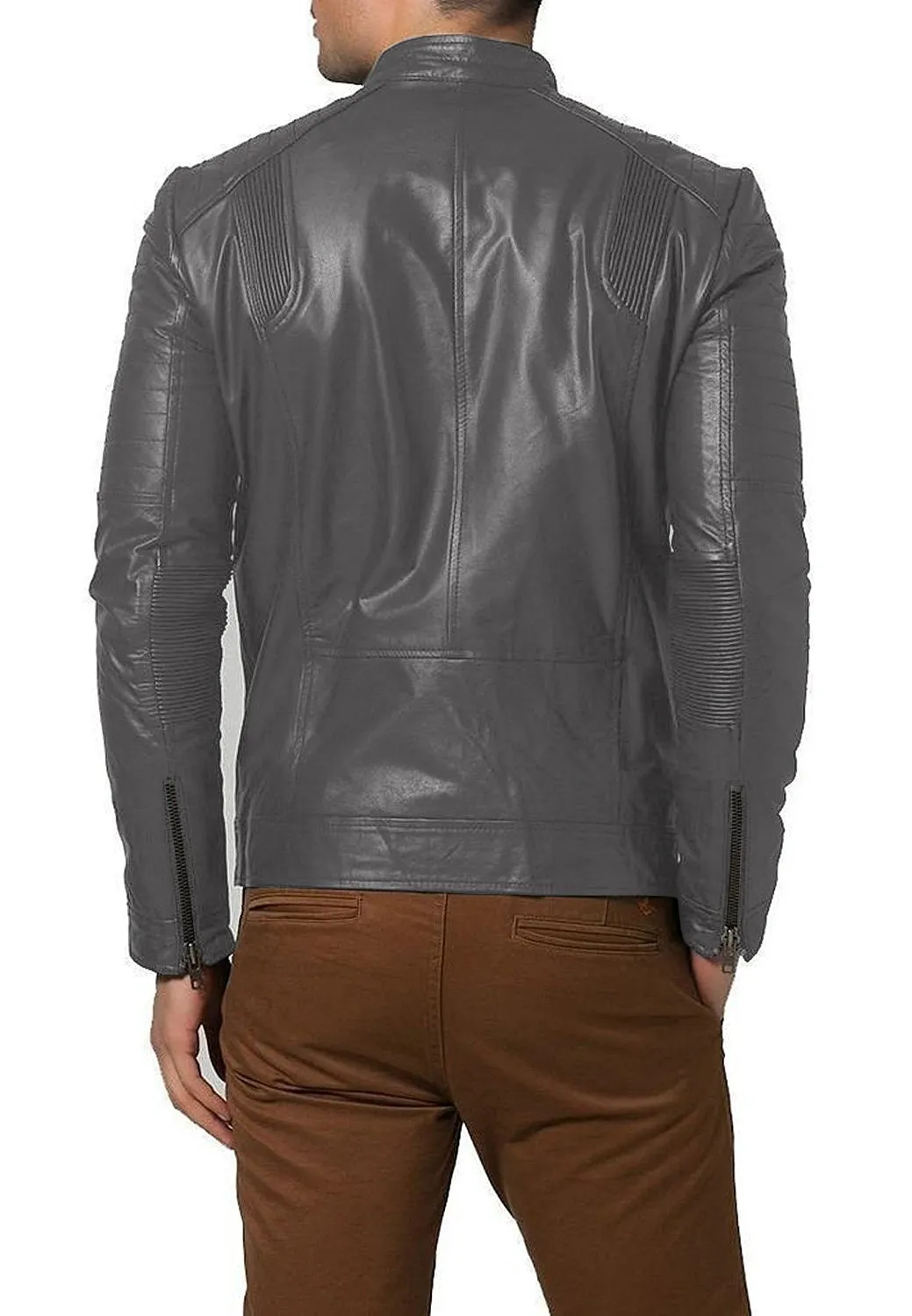 Leather Jackets Hub Mens Genuine Lambskin Leather Jacket (Black, Racer Jacket) - 1501193