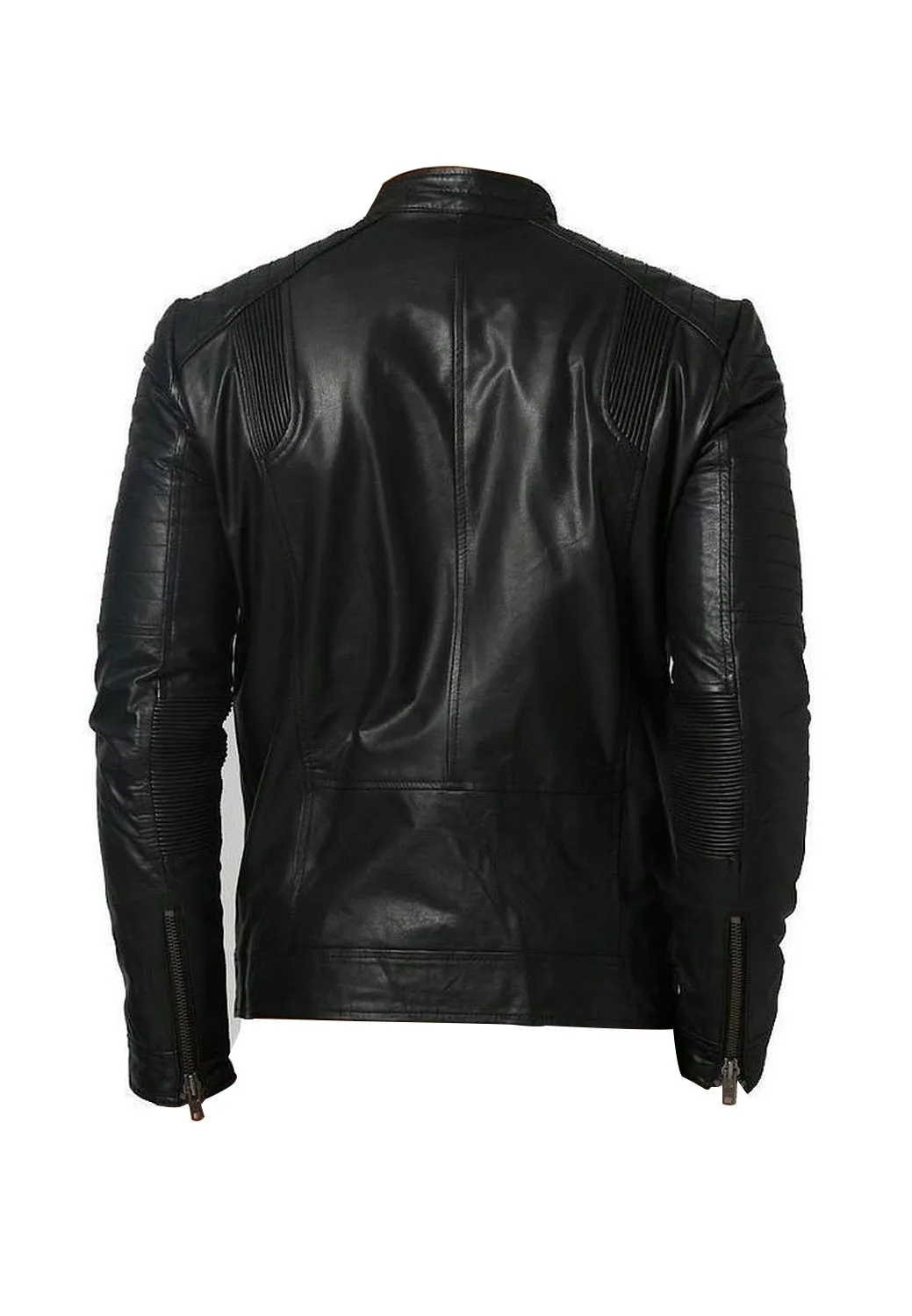 Leather Jackets Hub Mens Genuine Lambskin Leather Jacket (Black, Racer Jacket) - 1501193