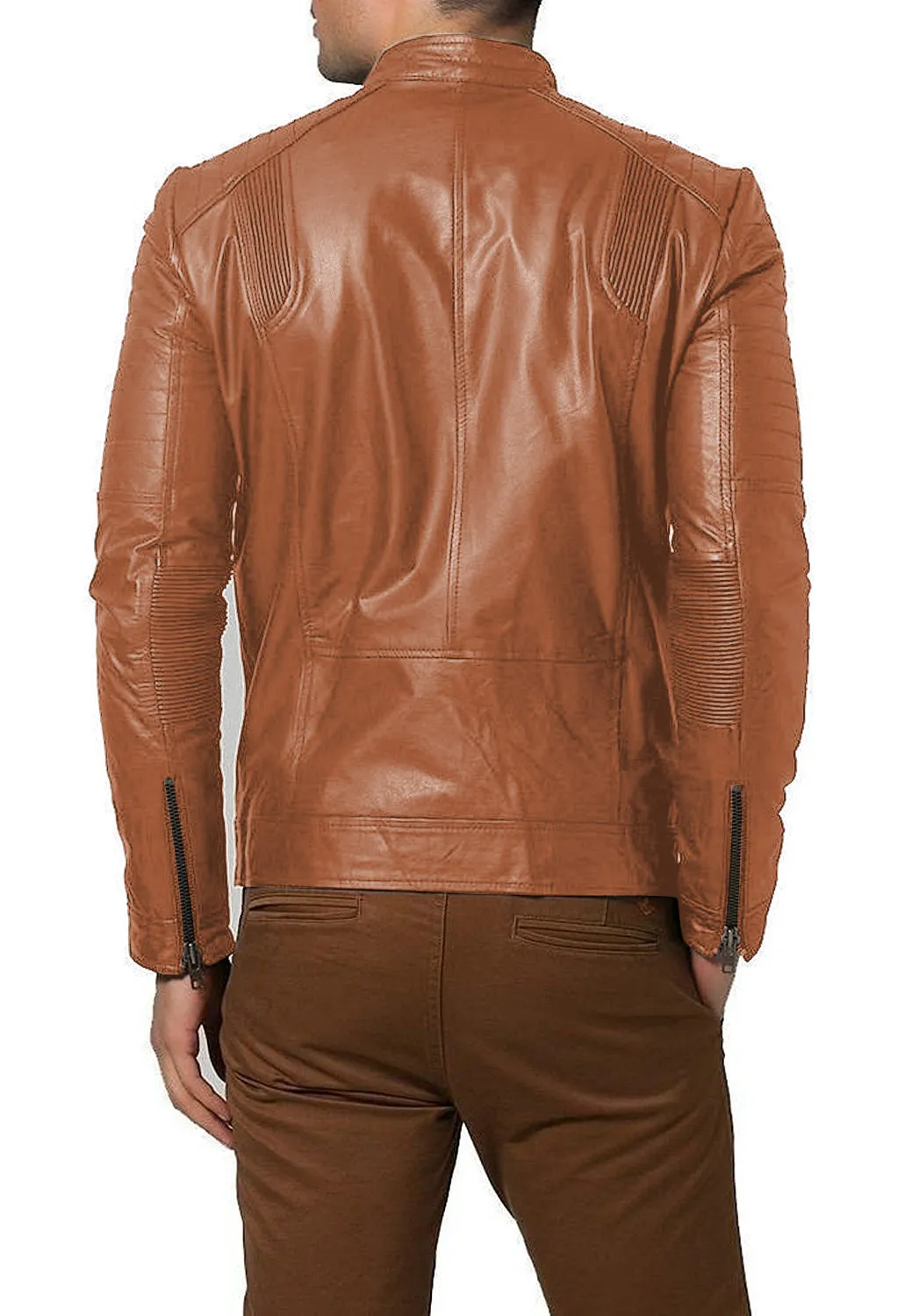 Leather Jackets Hub Mens Genuine Lambskin Leather Jacket (Black, Racer Jacket) - 1501193