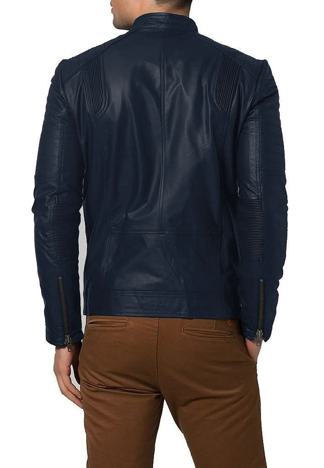 Leather Jackets Hub Mens Genuine Lambskin Leather Jacket (Black, Racer Jacket) - 1501193