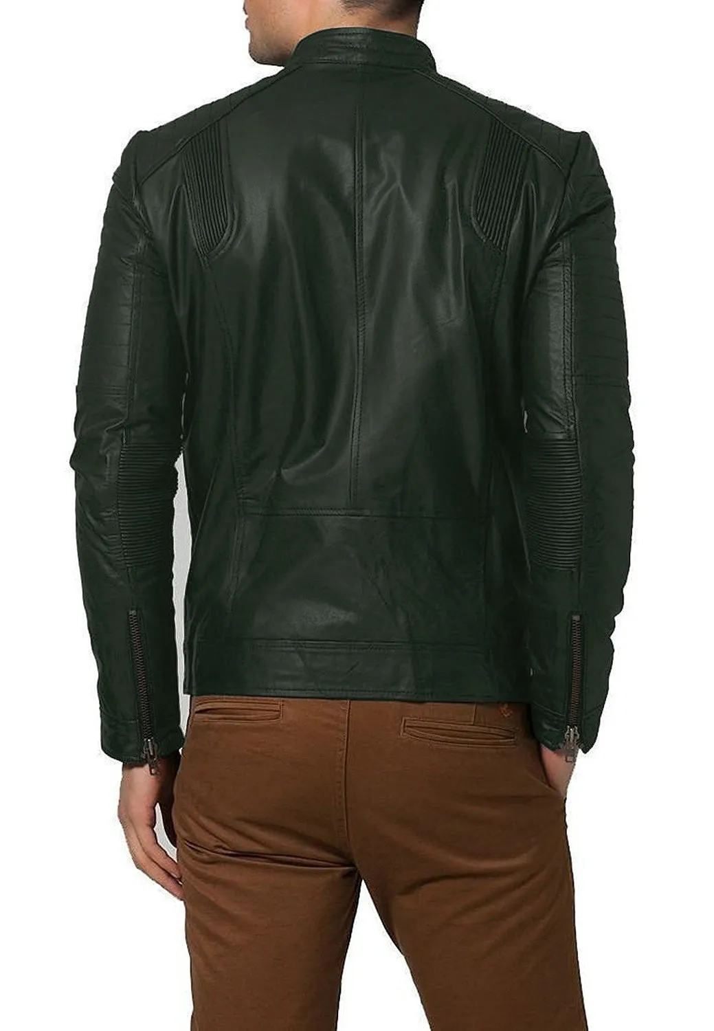 Leather Jackets Hub Mens Genuine Lambskin Leather Jacket (Black, Racer Jacket) - 1501193