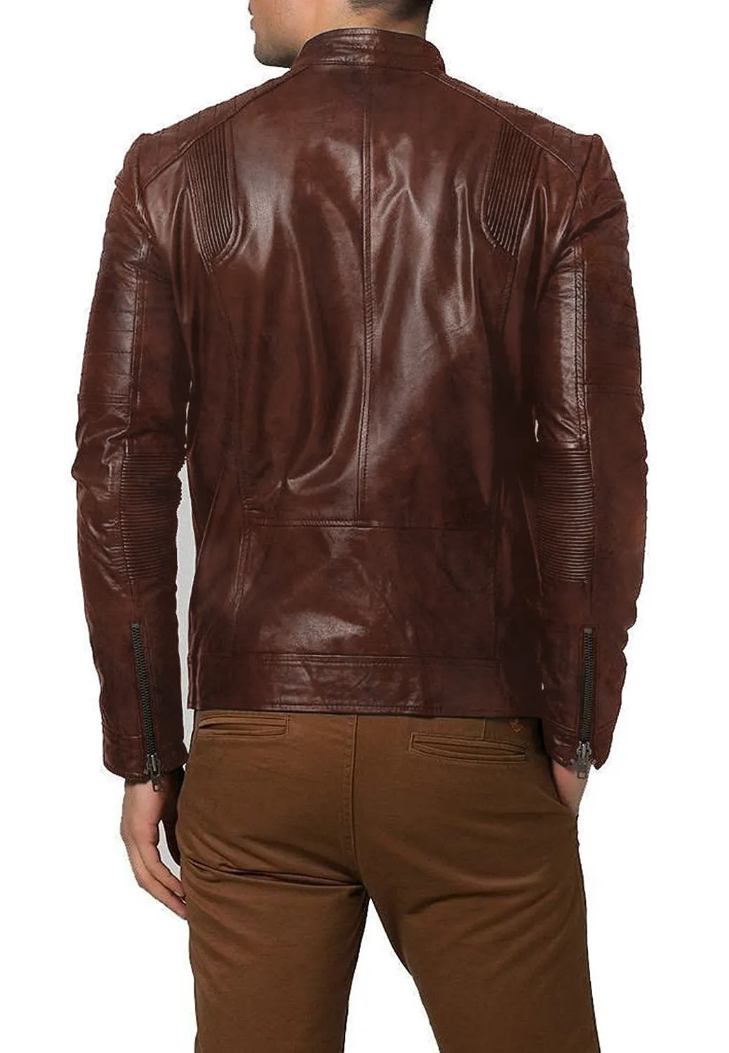 Leather Jackets Hub Mens Genuine Lambskin Leather Jacket (Black, Racer Jacket) - 1501193