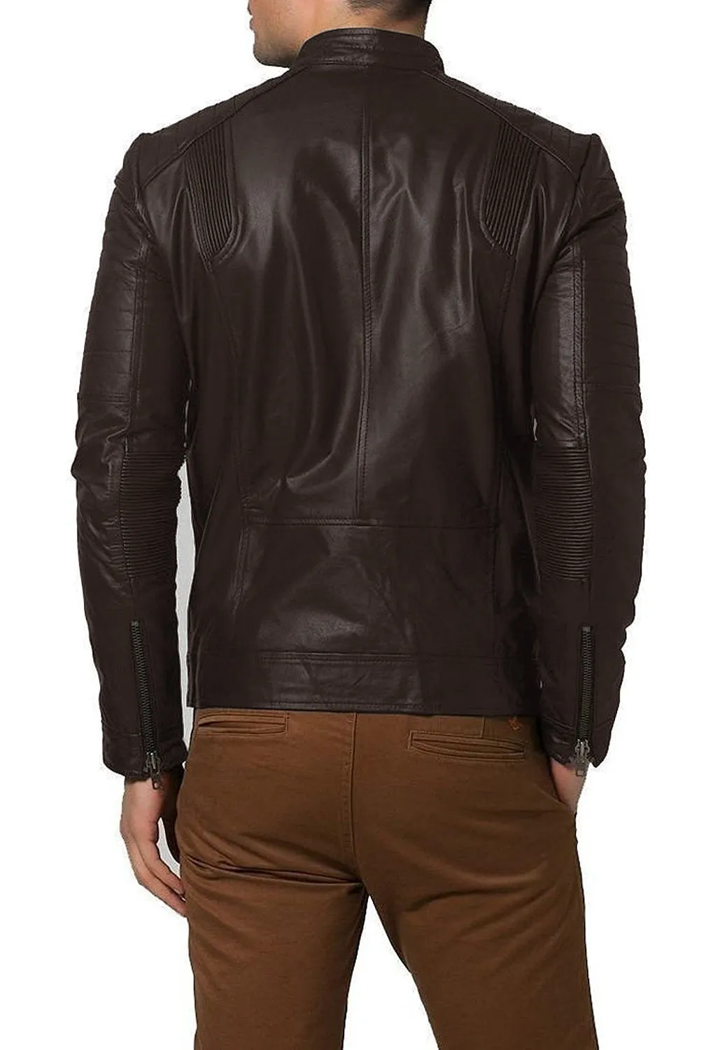 Leather Jackets Hub Mens Genuine Lambskin Leather Jacket (Black, Racer Jacket) - 1501193
