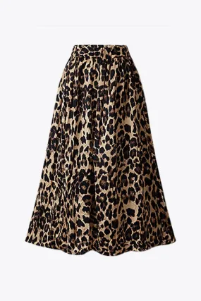 Leopard Elastic Waist Midi Skirt
