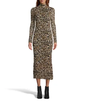 Leopord Printed Mesh Midi Dress In Leopard