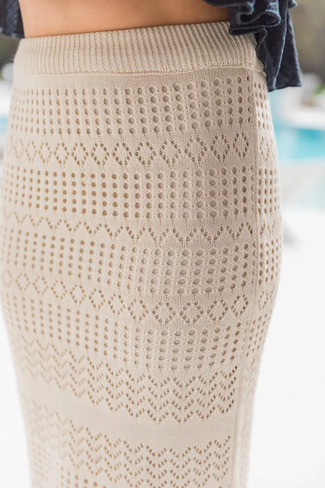 Less Is More Beige Crochet Knit Midi Skirt FINAL SALE