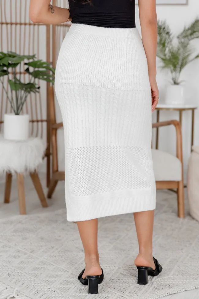 Listen Carefully Ivory Cable Knit Midi Skirt FINAL SALE