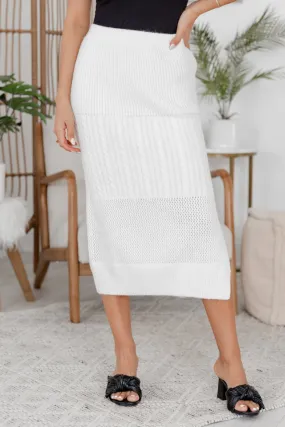Listen Carefully Ivory Cable Knit Midi Skirt FINAL SALE
