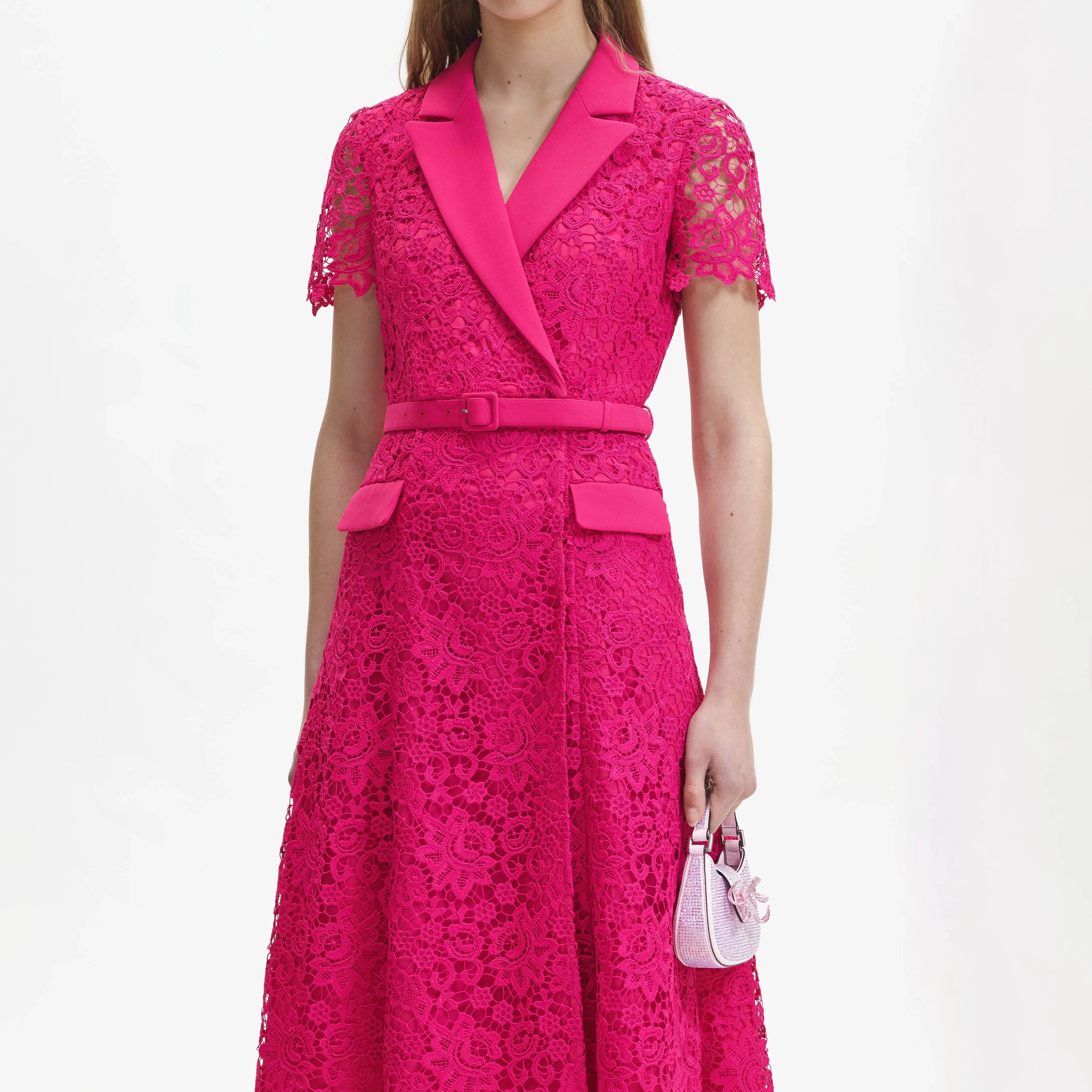 Magenta Lace Midi Dress