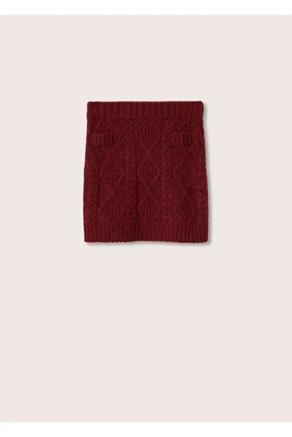 Mango Women's Burgundy Knitted Mini Skirt