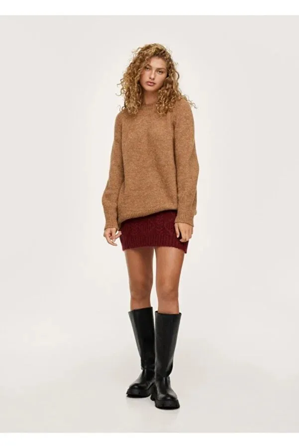 Mango Women's Burgundy Knitted Mini Skirt