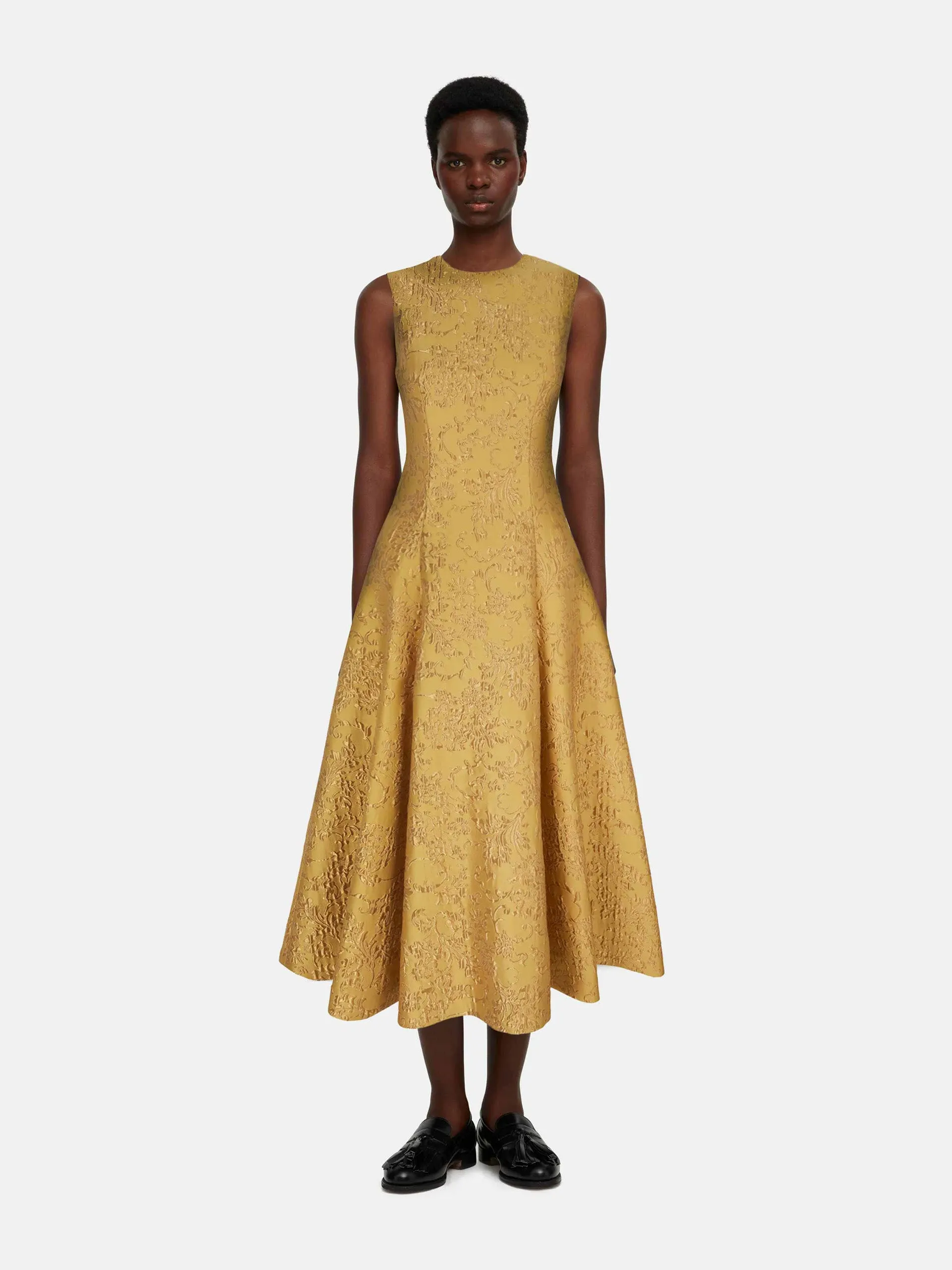 Mara dress in gold wallpaper jacquard