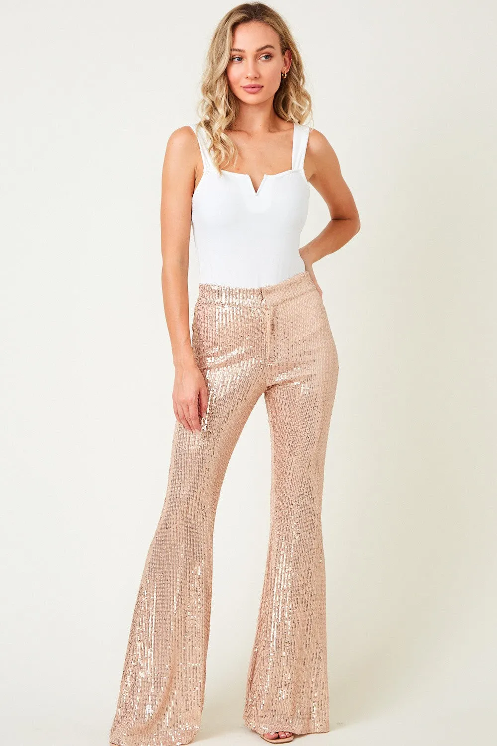 Mariah Rose Gold Sequin Flare Pants