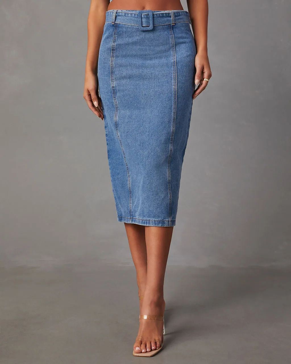 Marie Belted Denim Midi Skirt