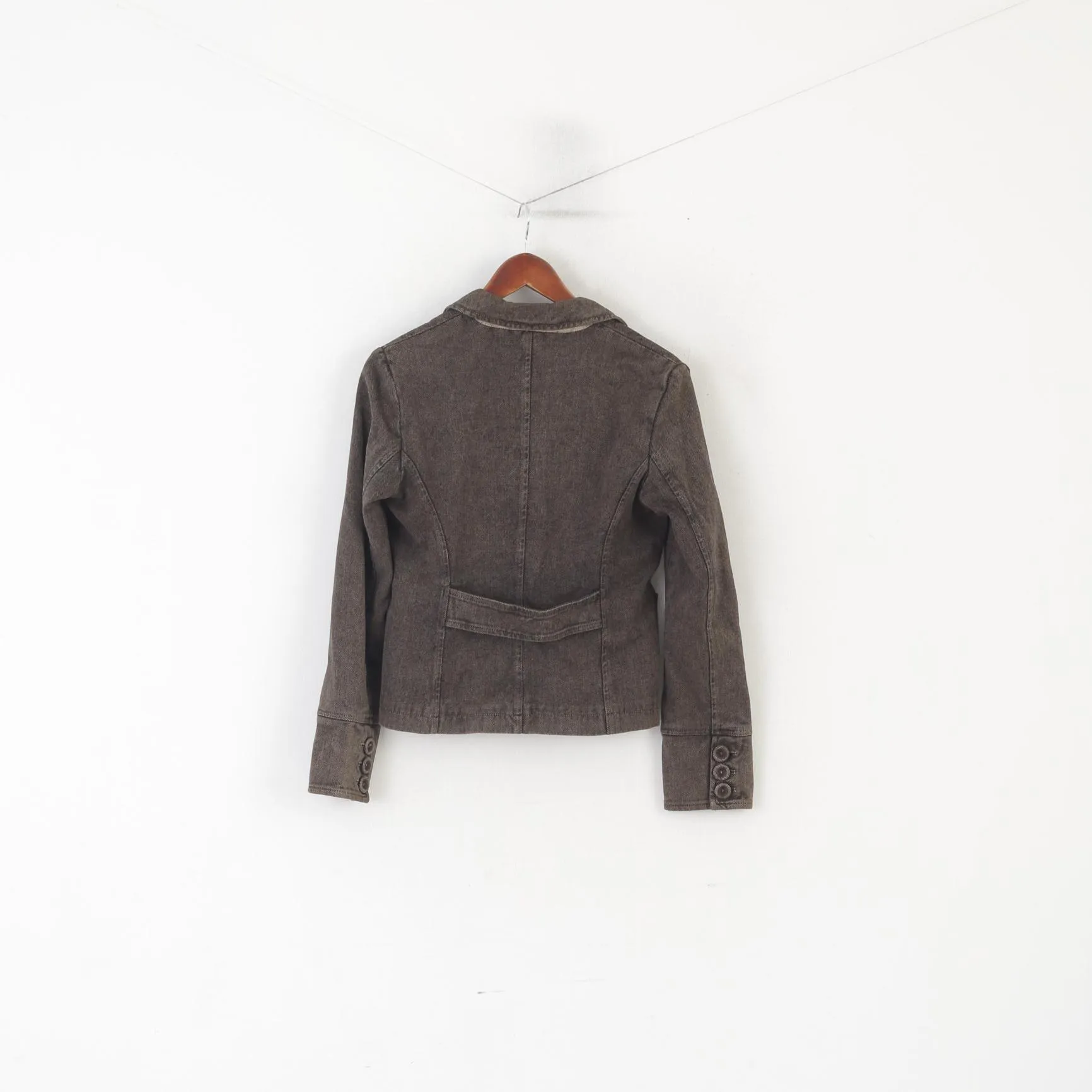 Massimo Dutti Women 40 S Blazer Brown Herringbone Vintage Cotton Cropped Jacket