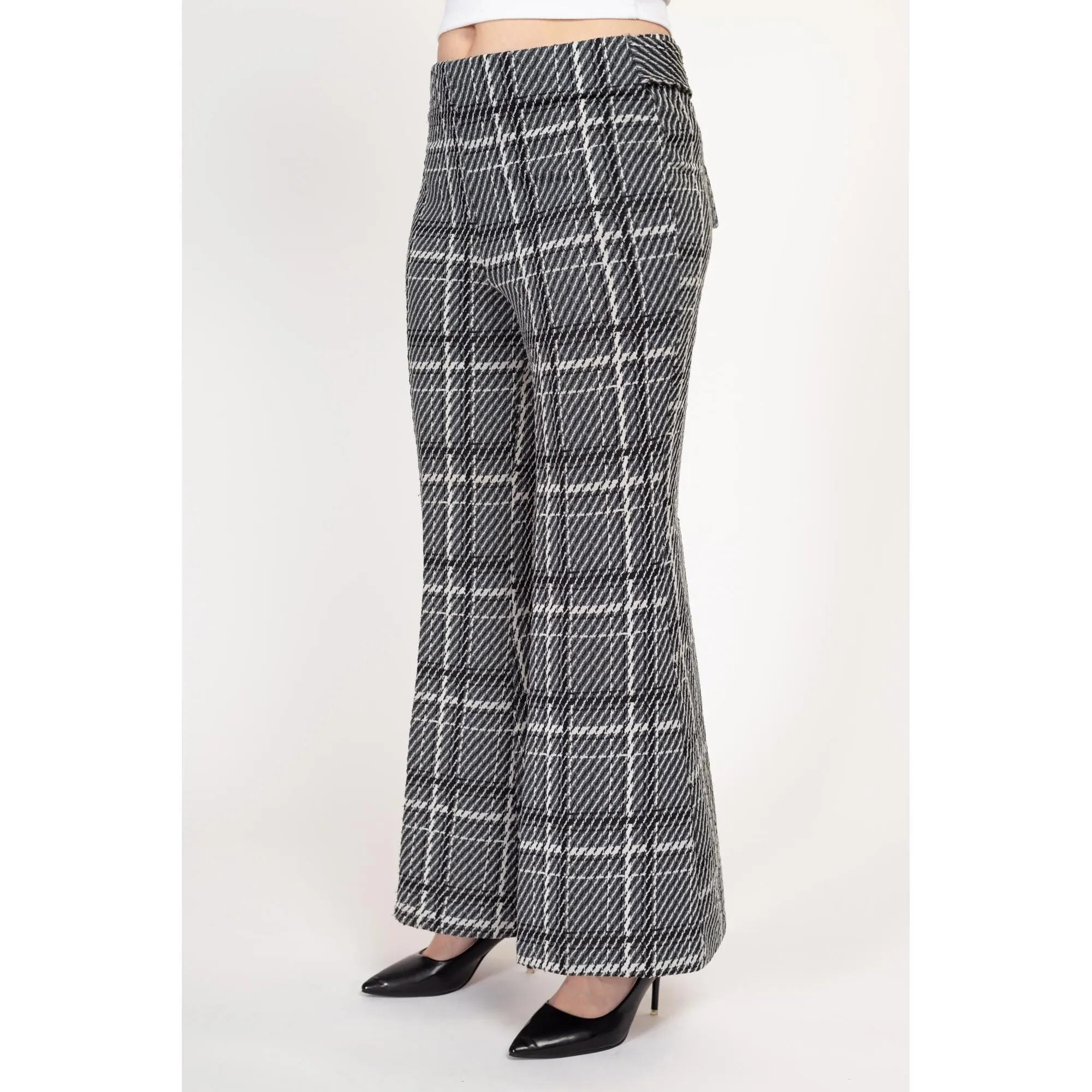 Medium 70s Black & White Plaid Flared Pants