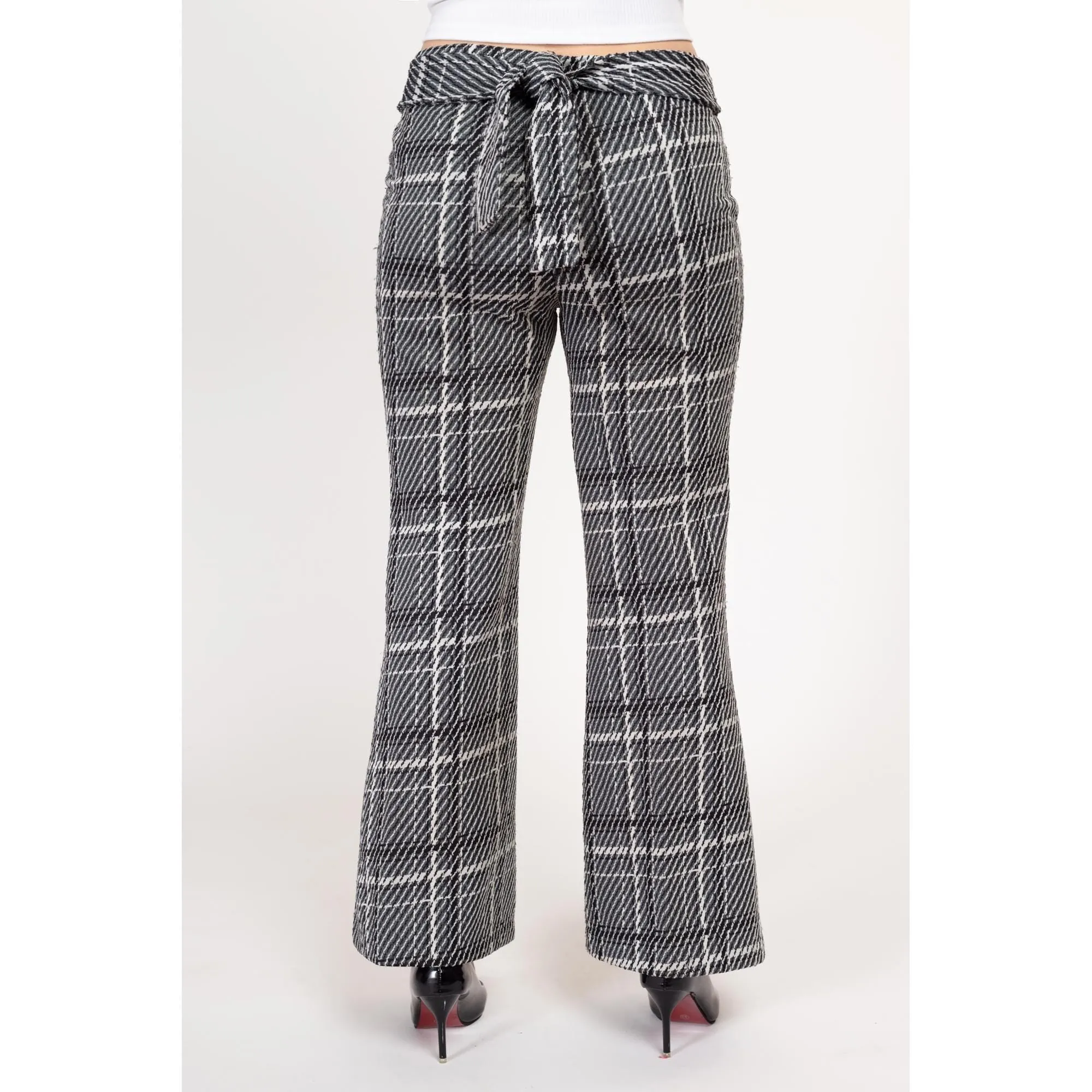 Medium 70s Black & White Plaid Flared Pants