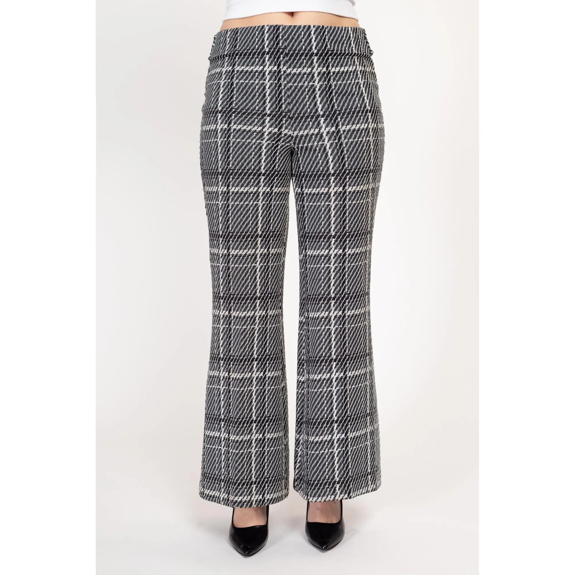 Medium 70s Black & White Plaid Flared Pants