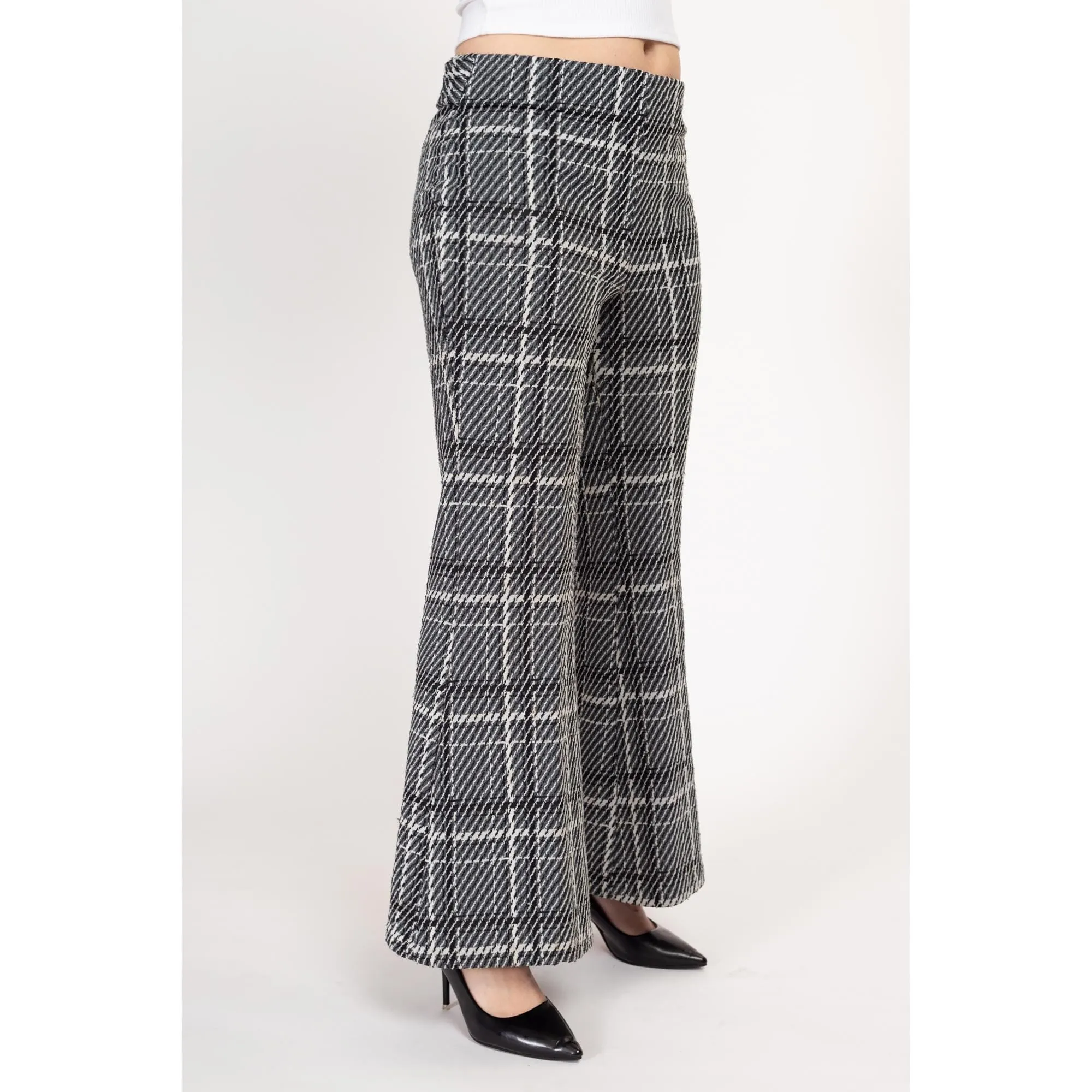Medium 70s Black & White Plaid Flared Pants