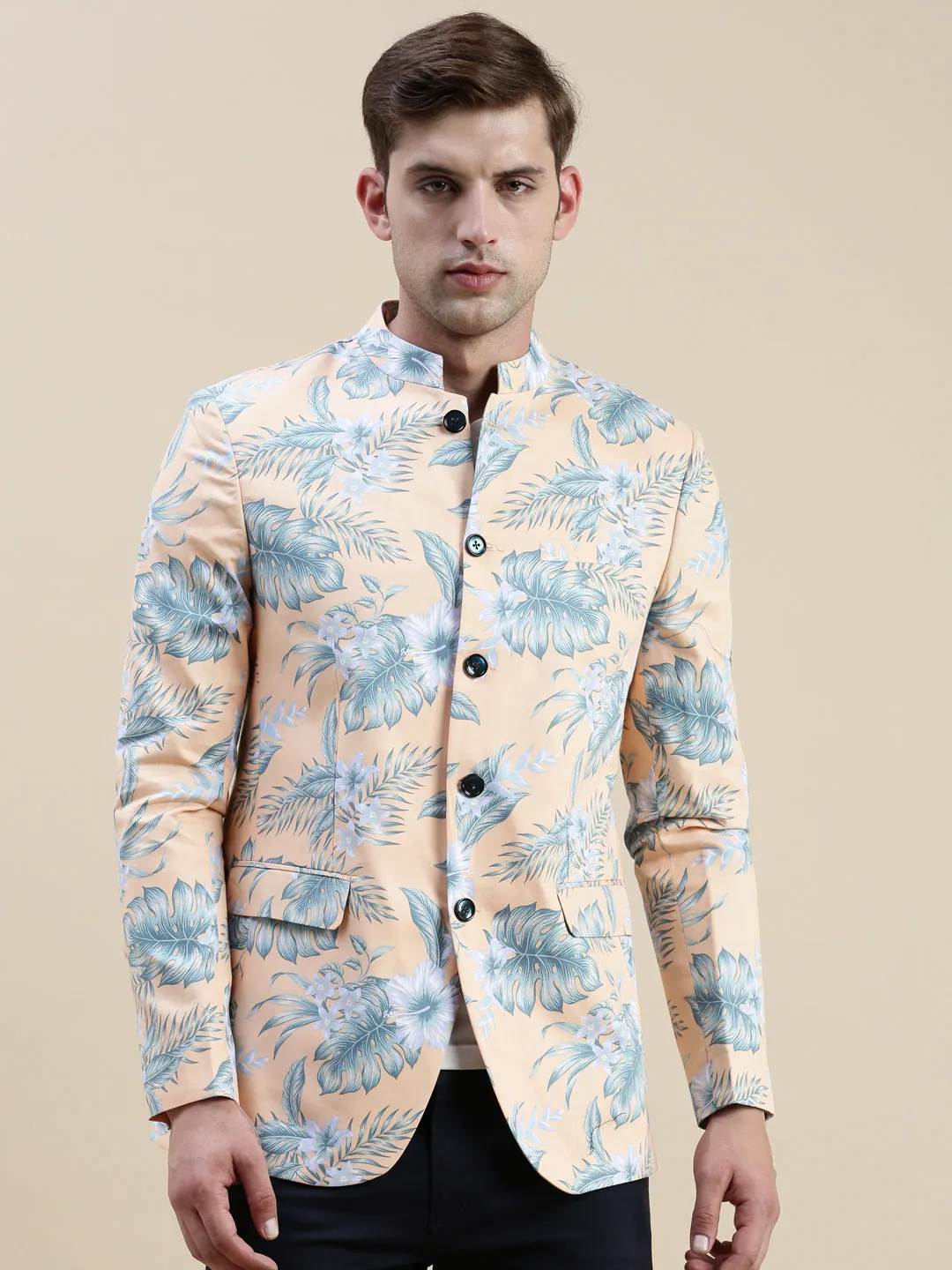Men Coral Printed Casual Blazer