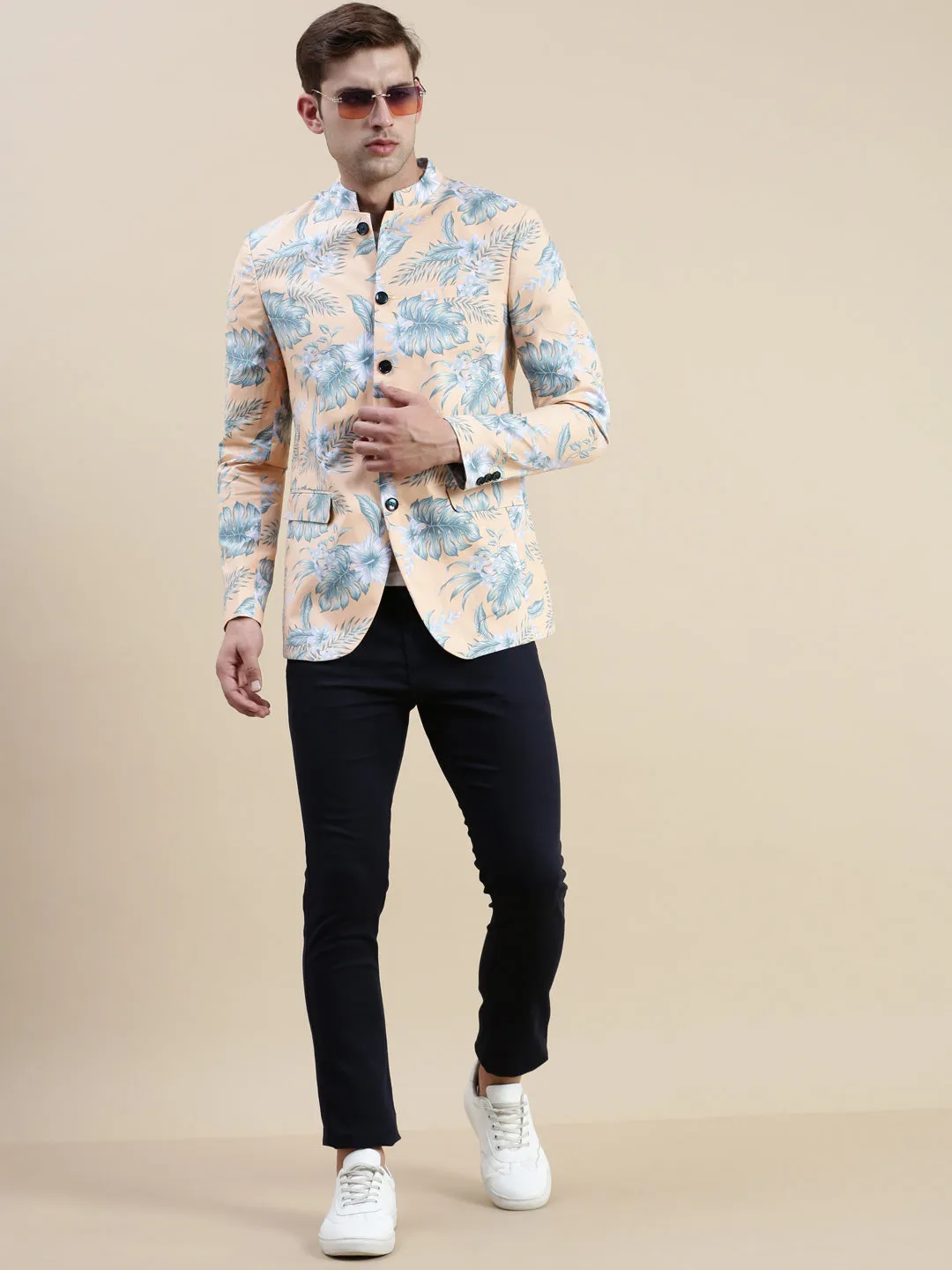 Men Coral Printed Casual Blazer