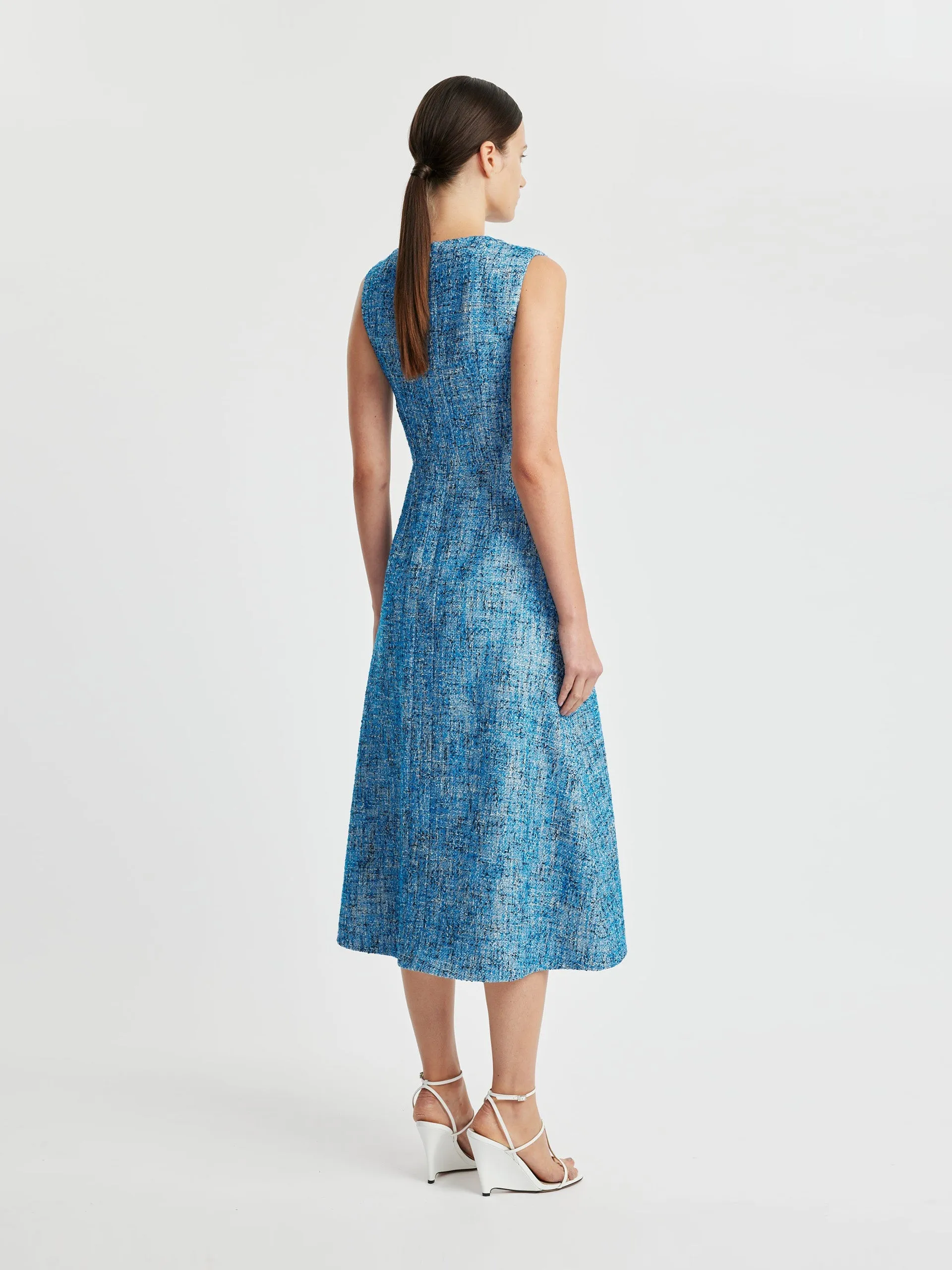 Mio dress in blue cotton tweed