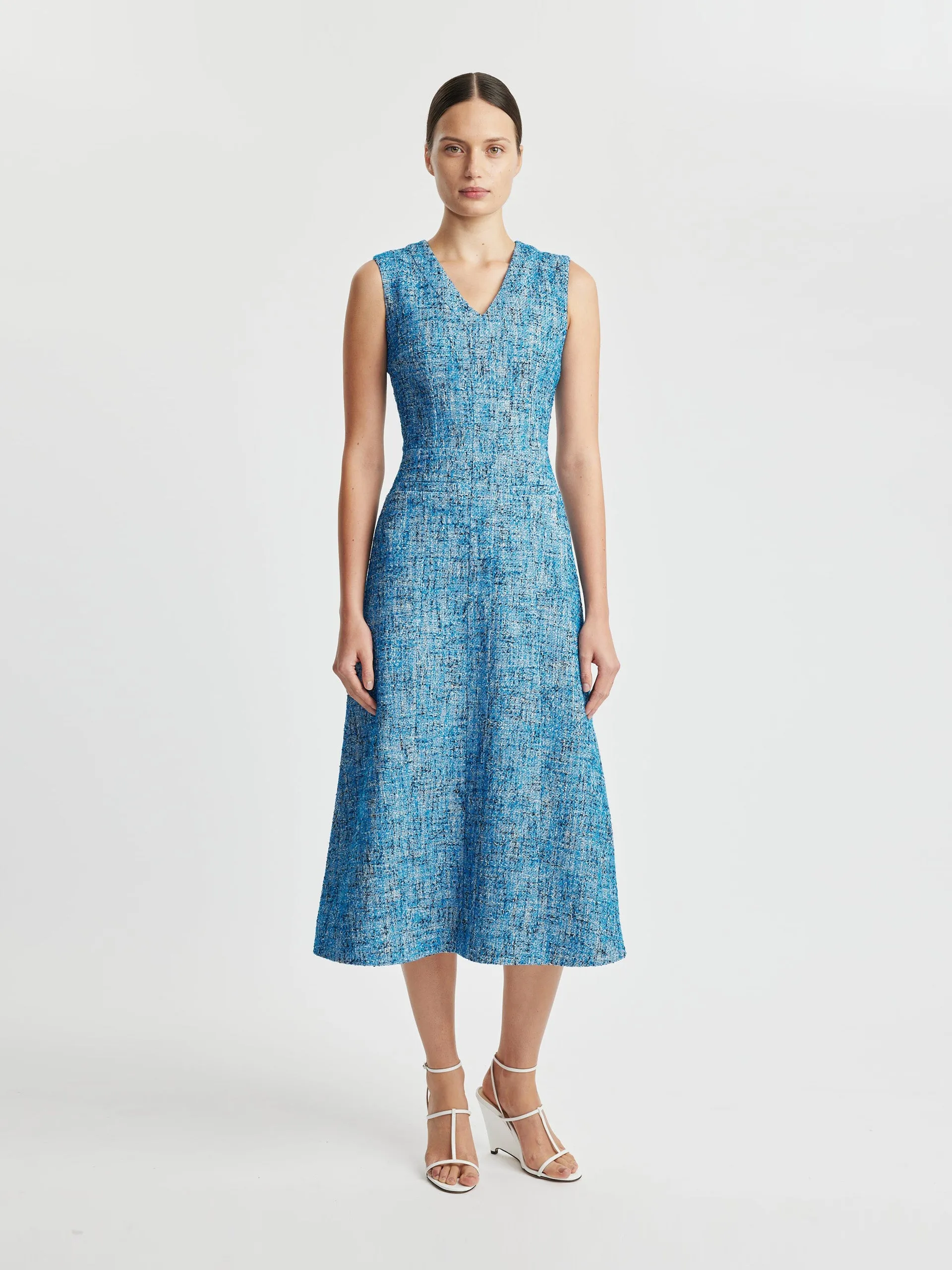 Mio dress in blue cotton tweed