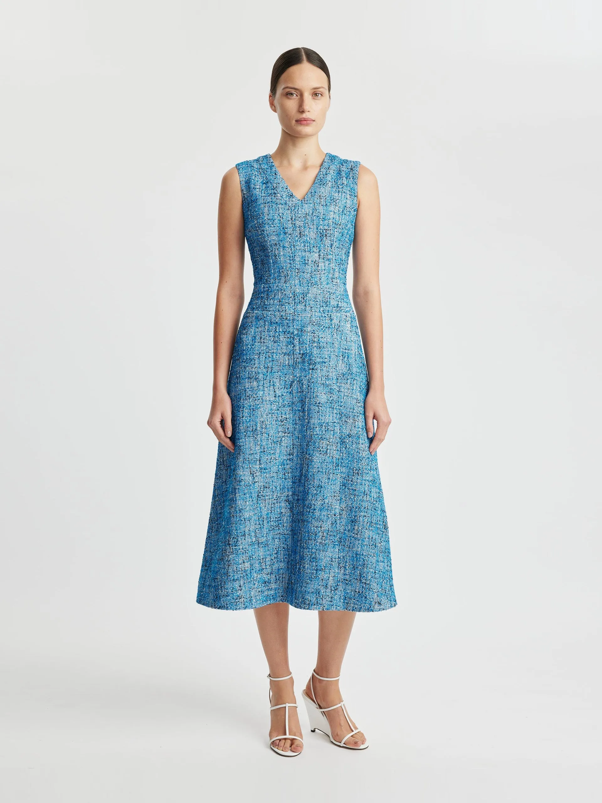 Mio dress in blue cotton tweed