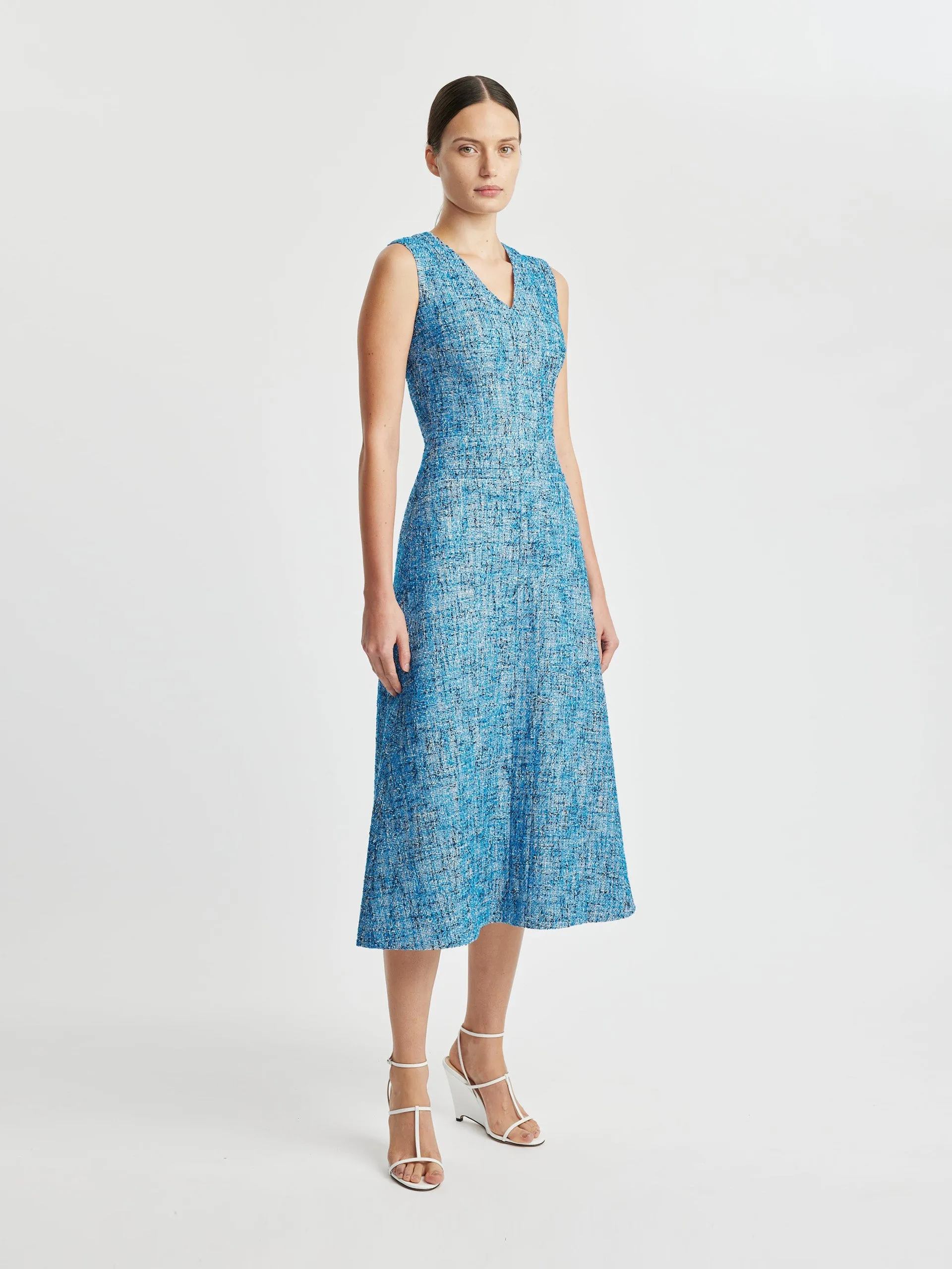 Mio dress in blue cotton tweed