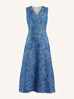 Mio dress in blue cotton tweed