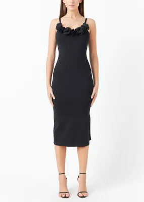 Mixed 3D Flower Midi Dress