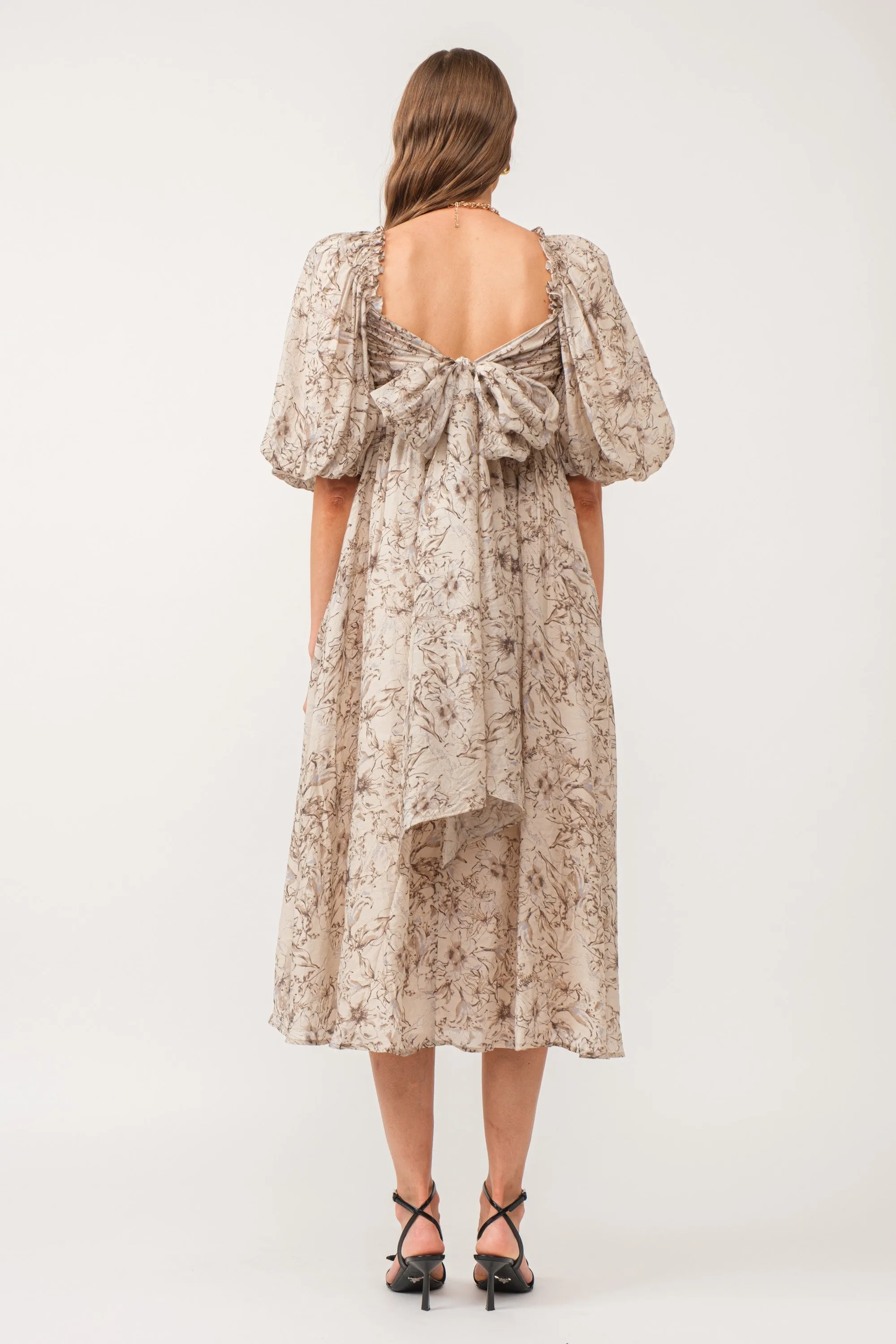 Mona Floral Midi Dress Natural