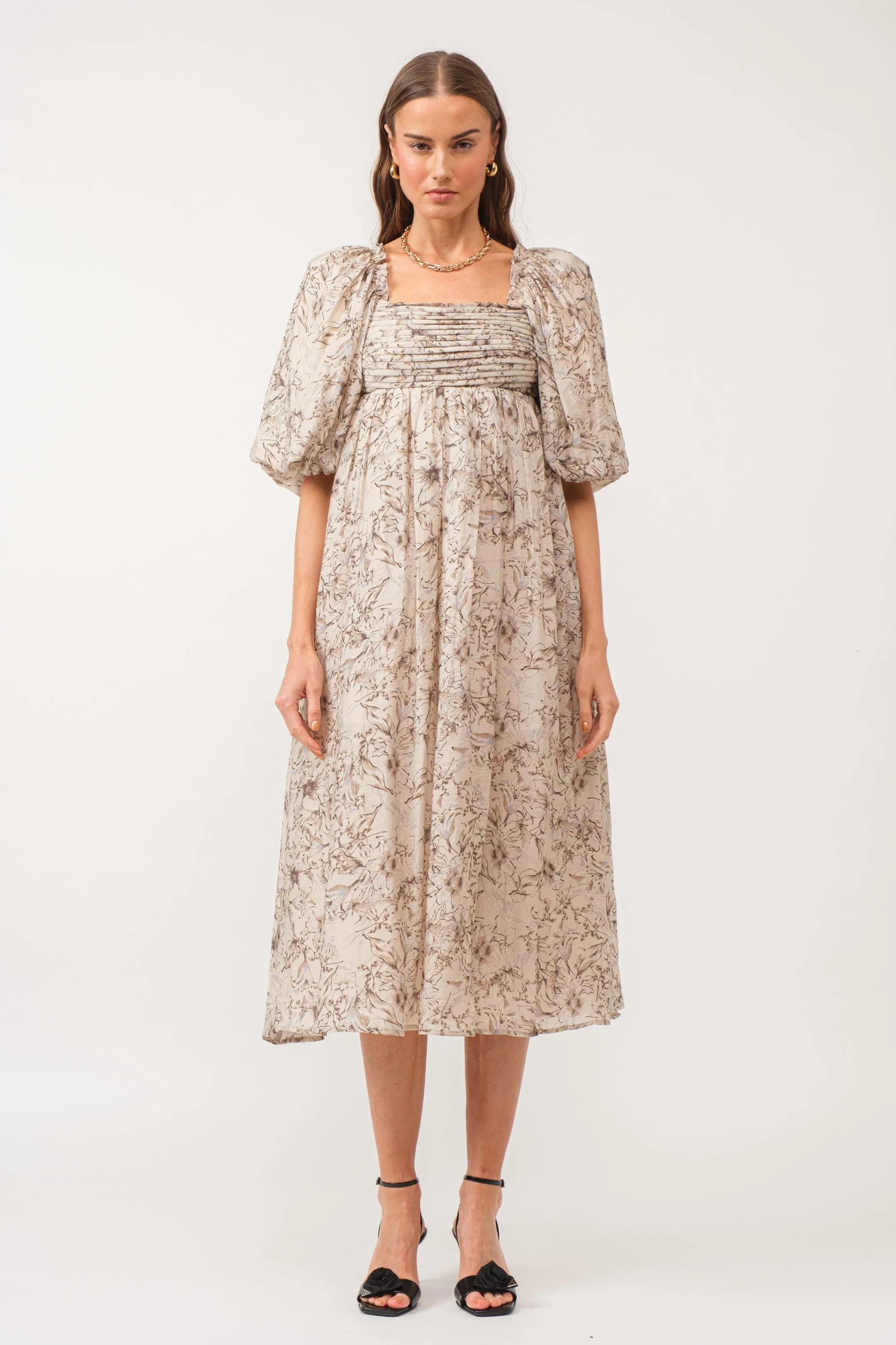 Mona Floral Midi Dress Natural