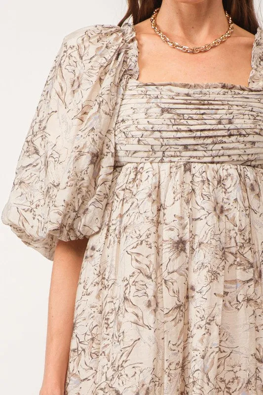Mona Floral Midi Dress Natural
