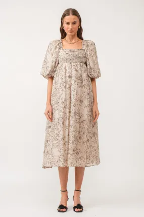 Mona Floral Midi Dress Natural