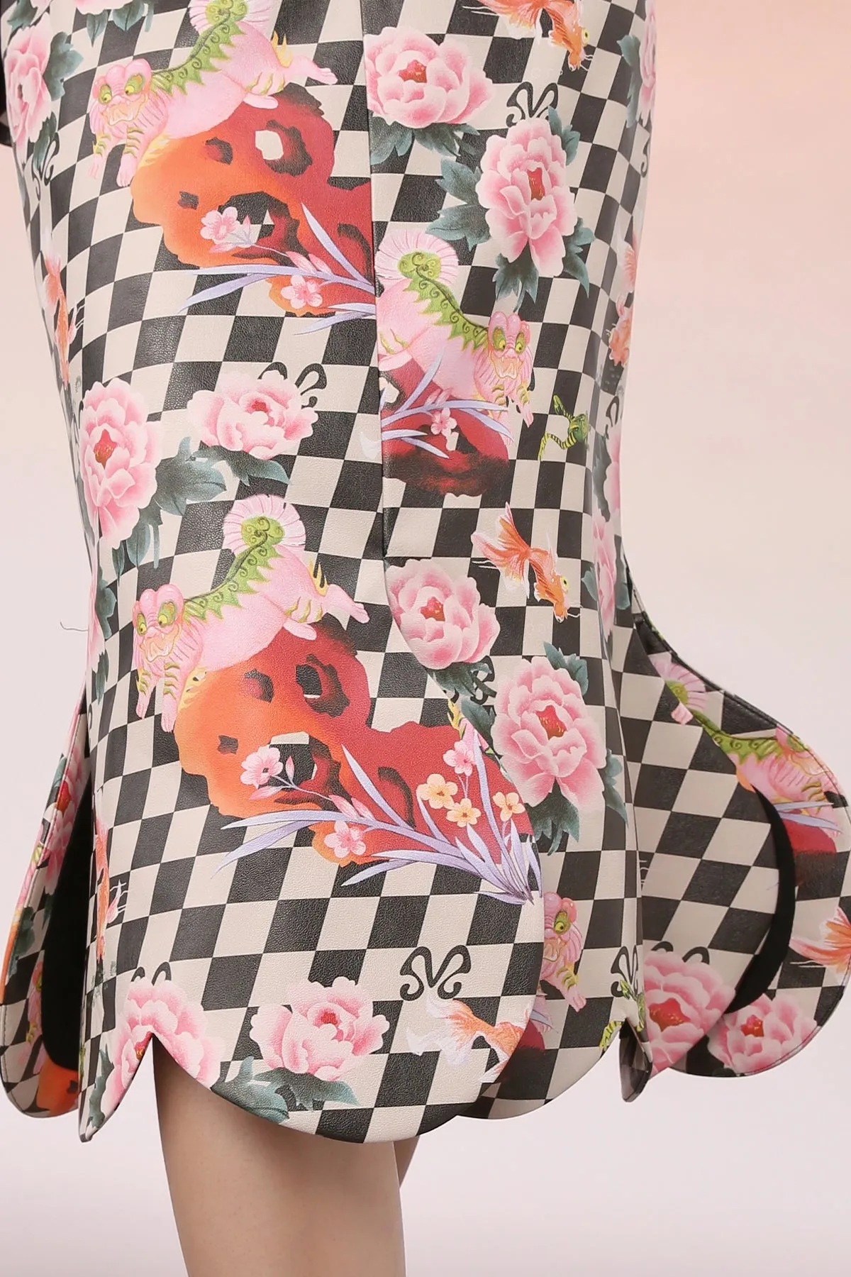 Mukzin | Floral Gingham Slit Midi Skirt