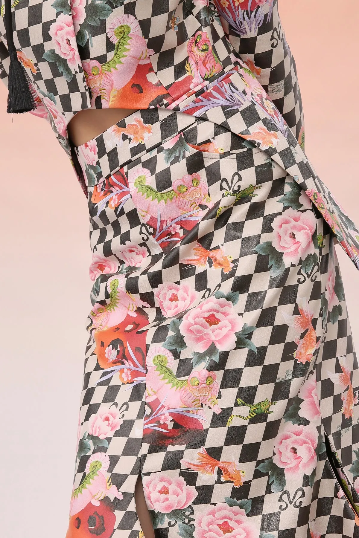 Mukzin | Floral Gingham Slit Midi Skirt