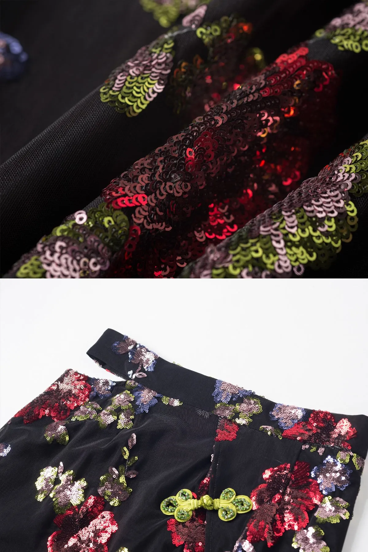 Mukzin | Sequin Contrast Embroidered Vintage Skirt
